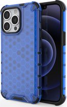 Mobigear Hoesje geschikt voor Apple iPhone 14 Pro Telefoonhoesje Hardcase | Mobigear Honeycomb Backcover Shockproof | Schokbestendig iPhone 14 Pro Telefoonhoesje | Anti Shock Proof - Blauw