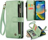 Casemania Hoesje Geschikt voor Apple iPhone 14 Plus Pistache Green - Luxe Portemonnee Book Case met Rits