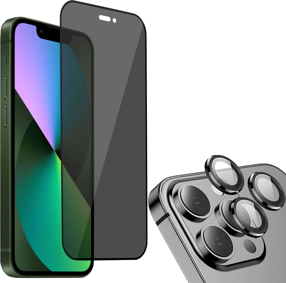 Privé Screenprotector geschikt voor iPhone 14 Plus + Beschermglas Camera Lens - Privacy