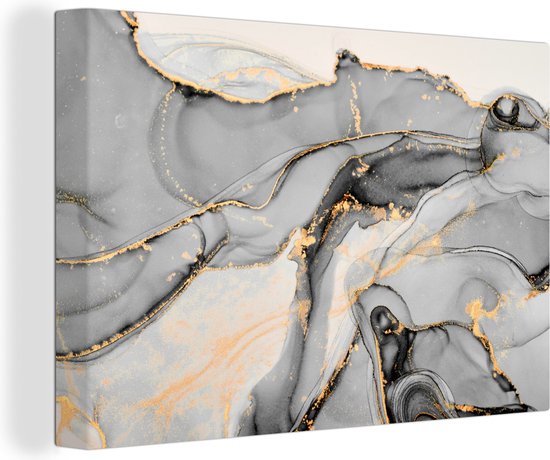 Toile Peinture Marbre - Goud - Grijs - 140x90 cm - Décoration murale