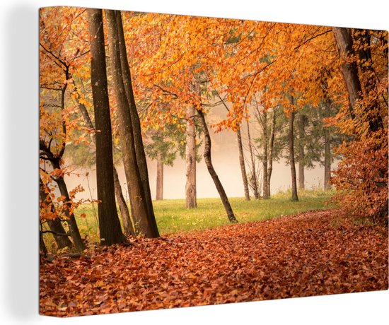 Canvas Schilderij Bladeren - Herfst - Bos - Wanddecoratie