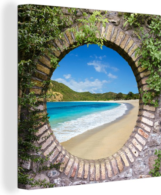 Tableau sur toile 20x20 cm - Décoration murale Plage - Mer - Vue - Décoration murale salon - Décoration chambre - Accessoires chambre - Peintures