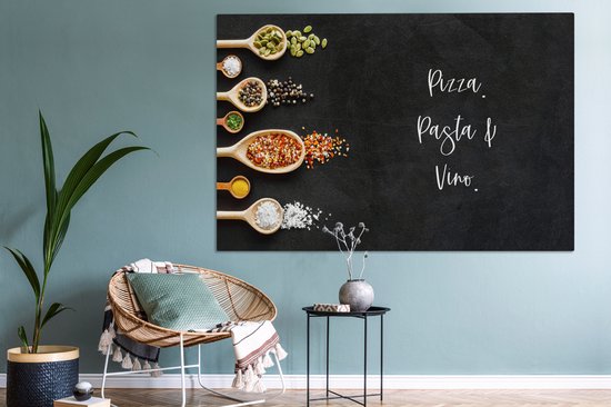Peinture sur toile Pizza. Pâtes & Vin. - Citations - Nourriture - Épices - Proverbes - 150x100 cm - Décoration murale