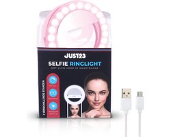 JUST23 Selfie Ring Light voor mobiel - Ringflitser - Roze - Selfie light - TikTok en Snapchat