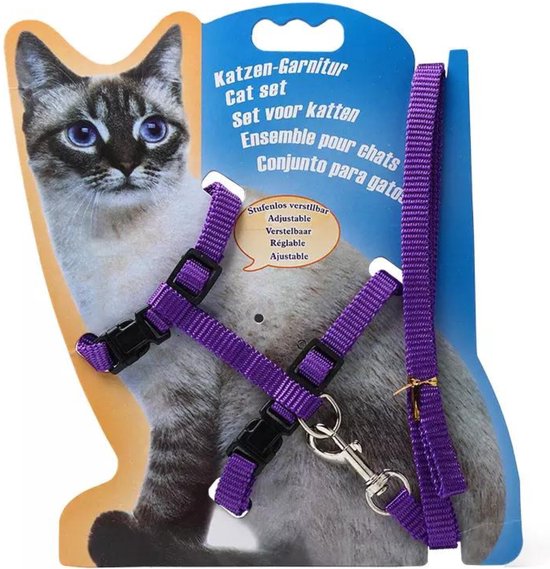 AdroitGoods kattentuigje met looplijn Paars – Cat Leash – Katten riem – Harnas
