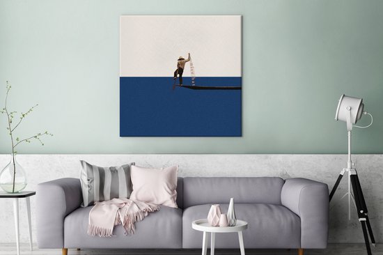 Toile - Abstrait - Bateau - Mer - Texte - Chapeau - Abstrait - 90x90 cm - Canvasdoek - Peinture sur toile