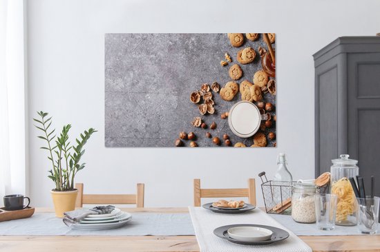 Tableau Peinture Lait - Biscuits - Noix - Épices - Automne - 120x80 cm - Décoration murale