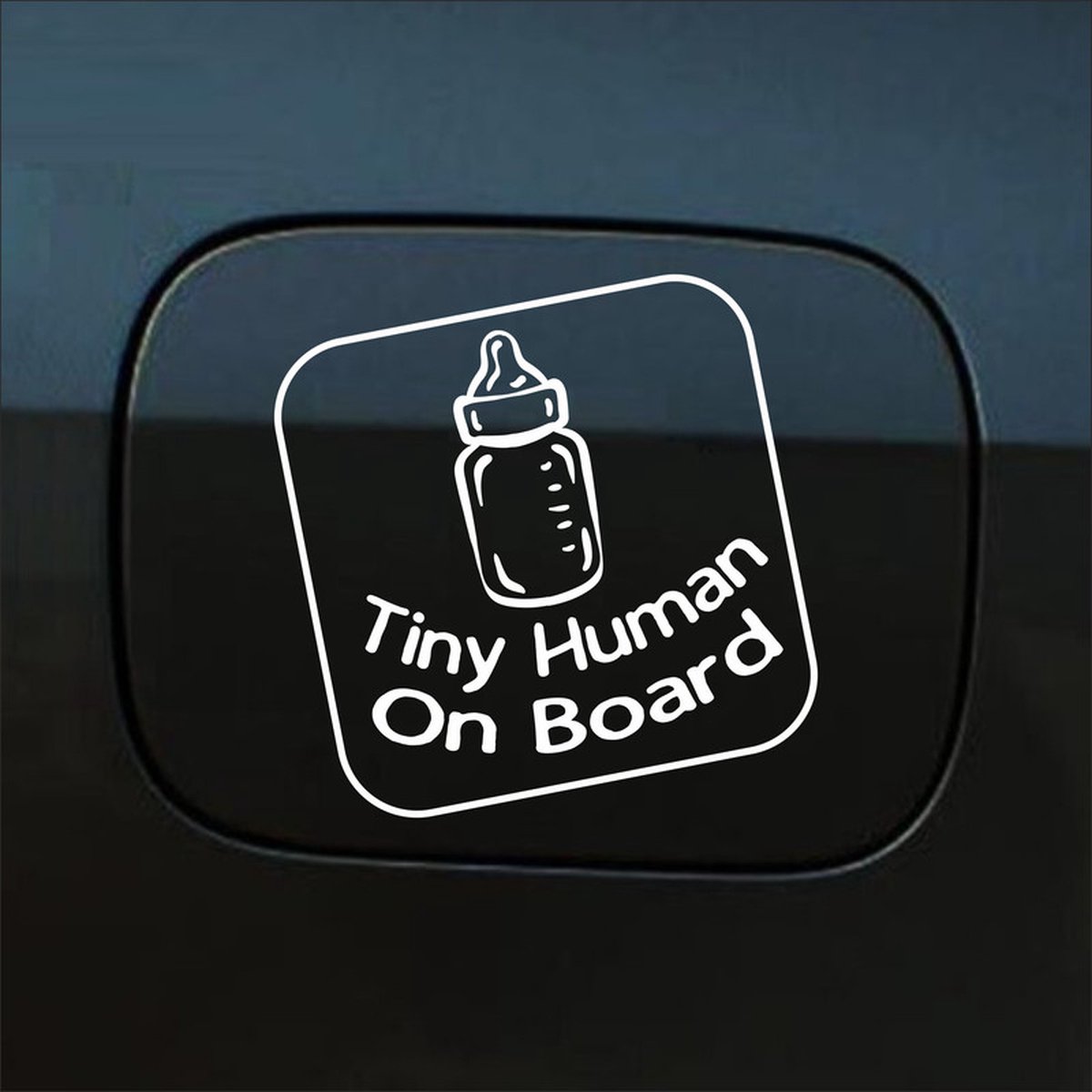 Bumpersticker - Tiny Human On Board - 14 X 14 - Wit