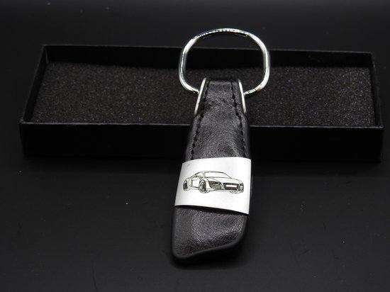 Audi 3182501400 Sleutelhanger, met Q7-opschrift en Audi-ringenlogo, zilver/zwart