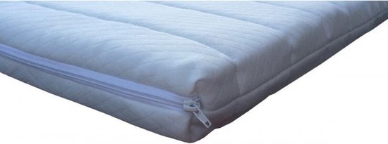 Wit matras met rits, doorgestikt patroon en schuimvulling. Dikte 6-8 cm.