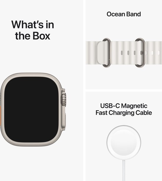 Apple Watch Ultra - 4G/LTE - 49mm - Titanium kast - Wit Ocean bandje