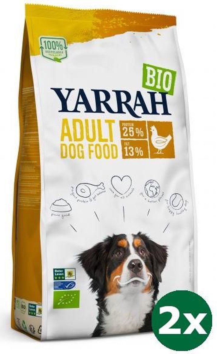 2x10 kg Yarrah dog biologische brokken kip hondenvoer NL-BIO-01