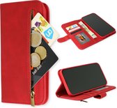 Casemania Hoesje Geschikt voor Apple iPhone 14 Plus Crimson Red - Luxe Kunstlederen Portemonnee Book Case met Rits