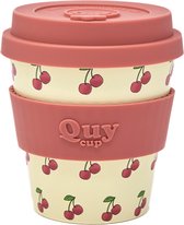 Quy Cup 230 ml - Gobelet de voyage écologique - "Ciliegia" - Sans BPA - Fabriqué à partir de Bouteilles en PET recyclées avec couvercle en Siliconen rouge