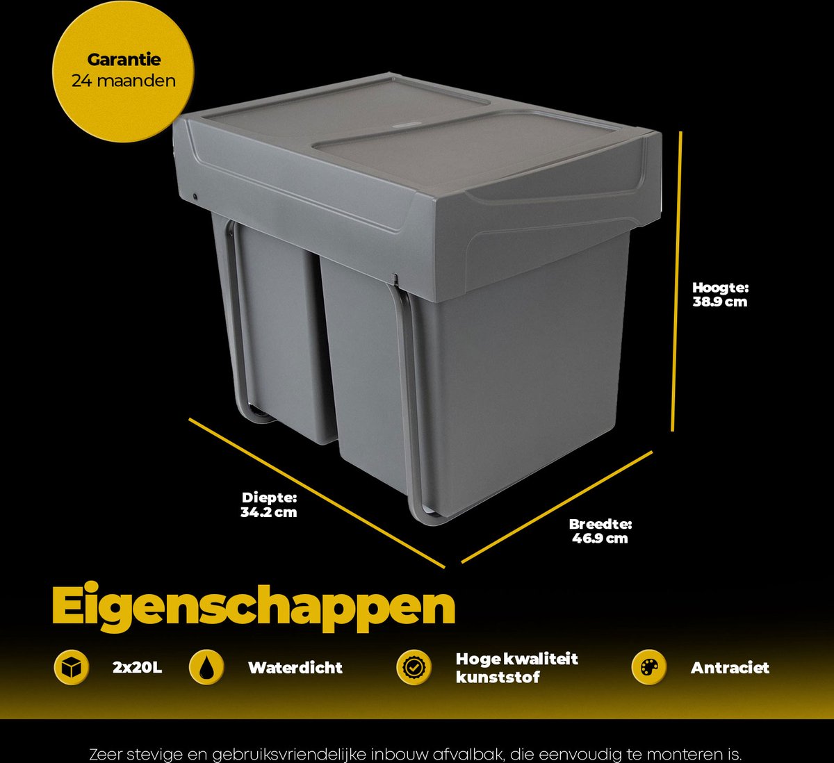 Afvalbak 70 liter voor afval scheiden Plastic BonTon