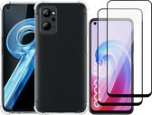 Hoesje geschikt voor Oppo A96 - Anti Shock Proof Siliconen Back Cover Case Hoes Transparant - 2x Full Tempered Glass Screenprotector