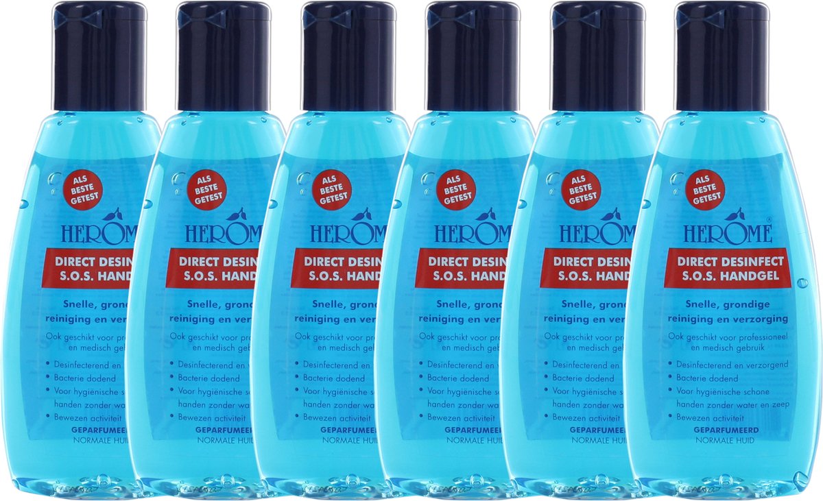 Goedkoopste Herome 6-Pack Direct Desinfect Handgel - Desinfecterende Handgel met 80 Alcohol - Beschermt Tegen Bacteriën en Droogt de Handen Niet Uit - 6 75ml.