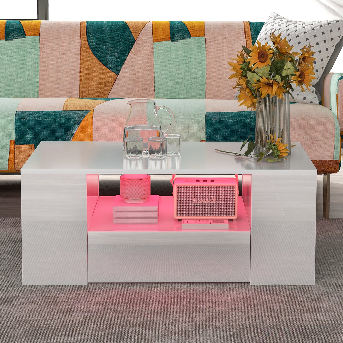 Salontafel met LED - met 2 lades - Wit