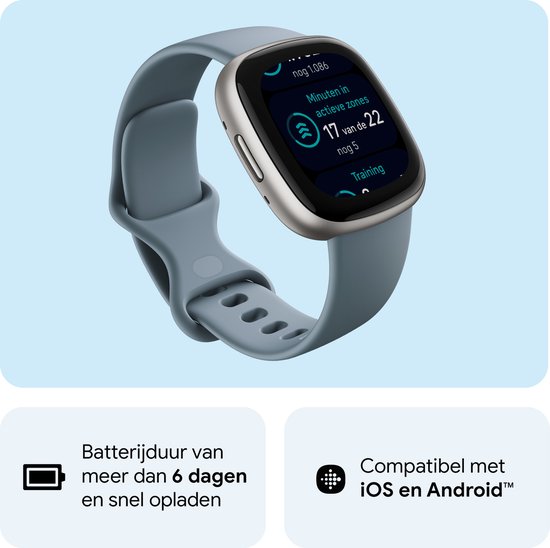 Fitbit Versa 4 - Smartwatch heren en dames - Blauw