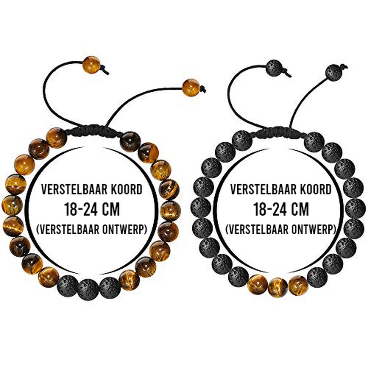 Kralen Armband Tijgeroog - voor Heren en Dames - Set van 2 Armbandjes — afbeelding 7