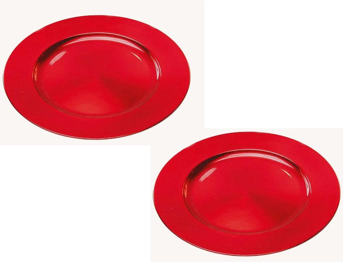 Set van 8x stuks ronde diner onderborden - rood - van kunststof - Dia 33 cm