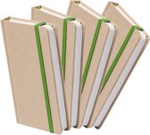 Set van 4x stuks luxe schriften/notitieboekje groen met elastiek A5 formaat - blanco paginas - opschrijfboekjes - 100 paginas