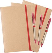 Set van 6x stuks nature look schriften/notitieboekje met rood elastiek A5 formaat - blanco paginas - opschrijfboekjes - 60 paginas