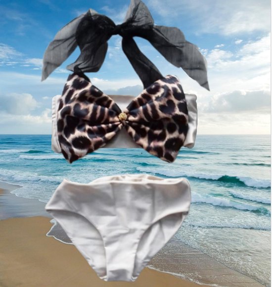 Maat 56 Bikini zwemkleding Grijs panterprint badkleding met strik voor baby en kind zwem kleding - Merkloos