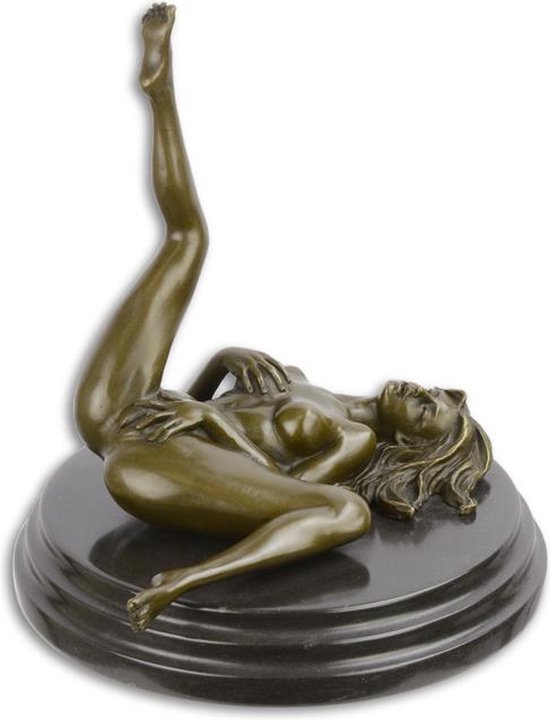 vrouwelijk naakt - Bronzen beeld - erotische sculptuur - 20 cm hoog