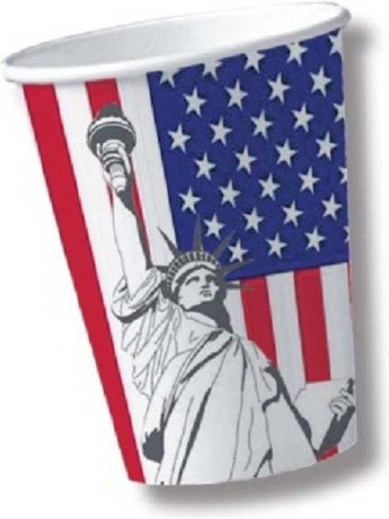 20x stuks USA/Amerika flag thema feest drinkbekers - 200 ml - karton - feestartikelen