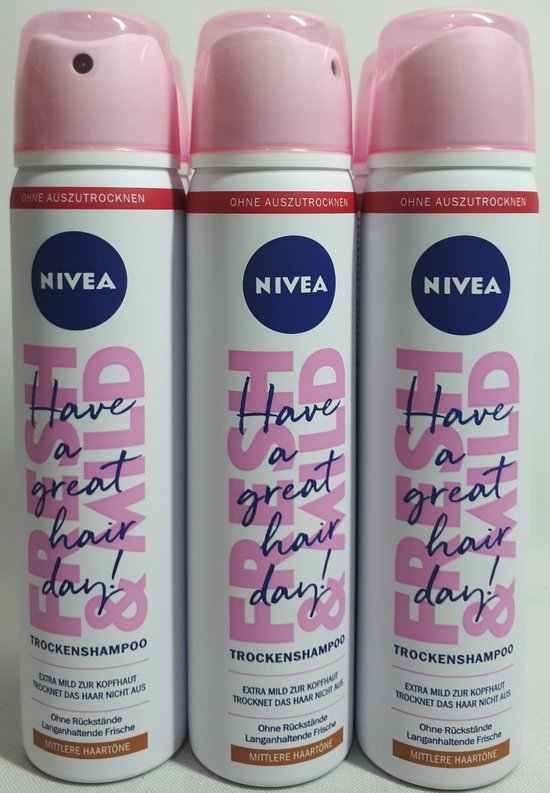 Nivea - Droogshampoo - Fresh & Mild - Blond tot Donkerblond Haar - 200 ml - Voordeel Set 3 x 200 ml