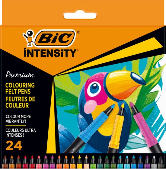 BIC Intensity Premium Viltstiften met Zwarte Huls en Rubberen Comfortabele Grip - Diverse kleuren - Pak van 24 Stuks - Fijne punt 0.73 mm