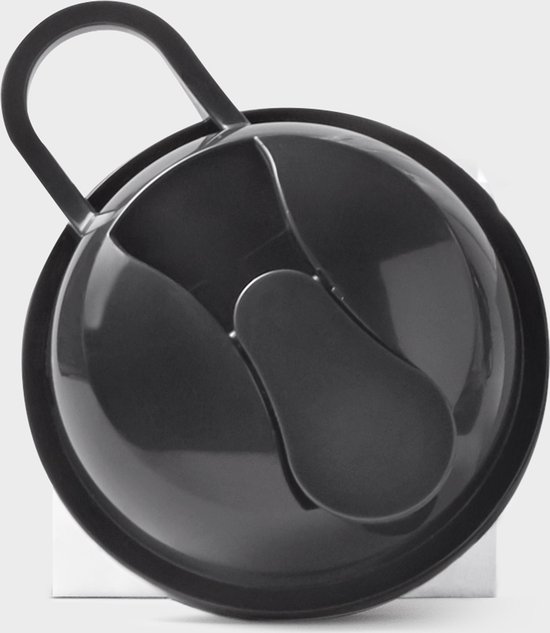 Zwart Nutribullet deksel met handvat, van bovenaf gezien.