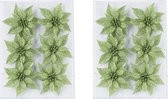 18x stuks decoratie bloemen rozen groen glitter op ijzerdraad 8 cm - Decoratiebloemen/kerstboomversiering/kerstversiering