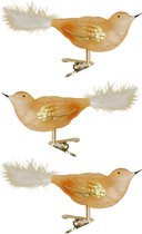 3x stuks luxe glazen decoratie vogels op clip goud 11 cm - Decoratievogeltjes - Kerstboomversiering