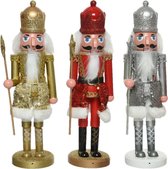 Set van 3x kerstbeeldje kunststof notenkraker poppetje/soldaat rood/zilver/goud 28 cm kerstbeeldjes - Kerstversiering/kerstbeelden