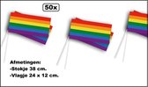 50x Drapeau Ondulant Arc-en-ciel - bâton 38cm - drapeau 24cm x 12cm - Festival à thème festival party d'anniversaire pride