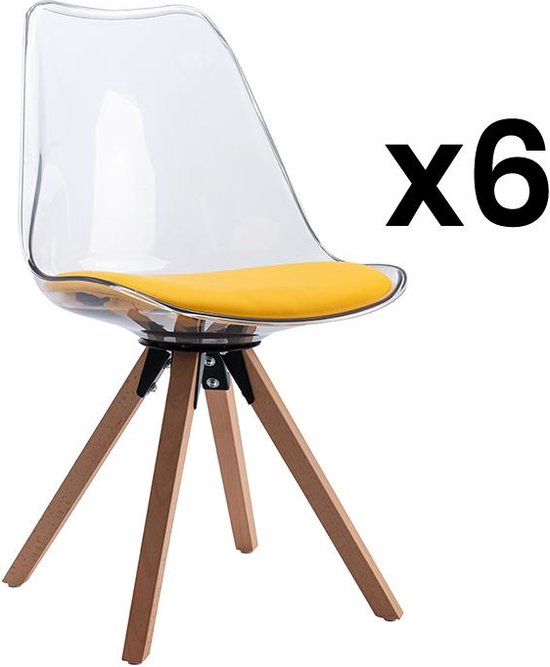 Set van 6 stoelen - Polycarbonaat en beuk - geel - L 48 cm x H 85... bol.com