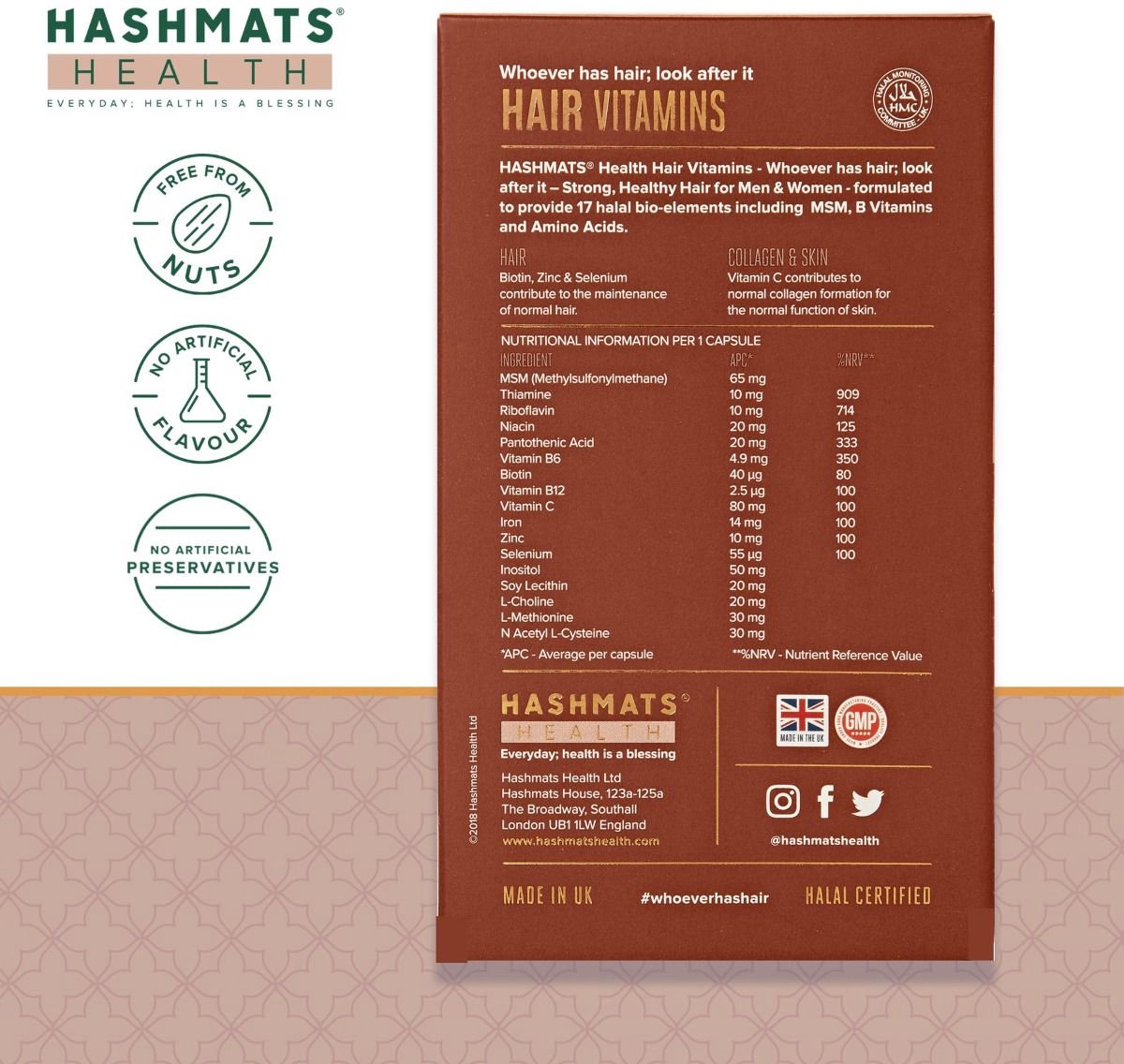 Hair, Skin & Nail Vitamins Vegetarian Halal Certified 30 capsules