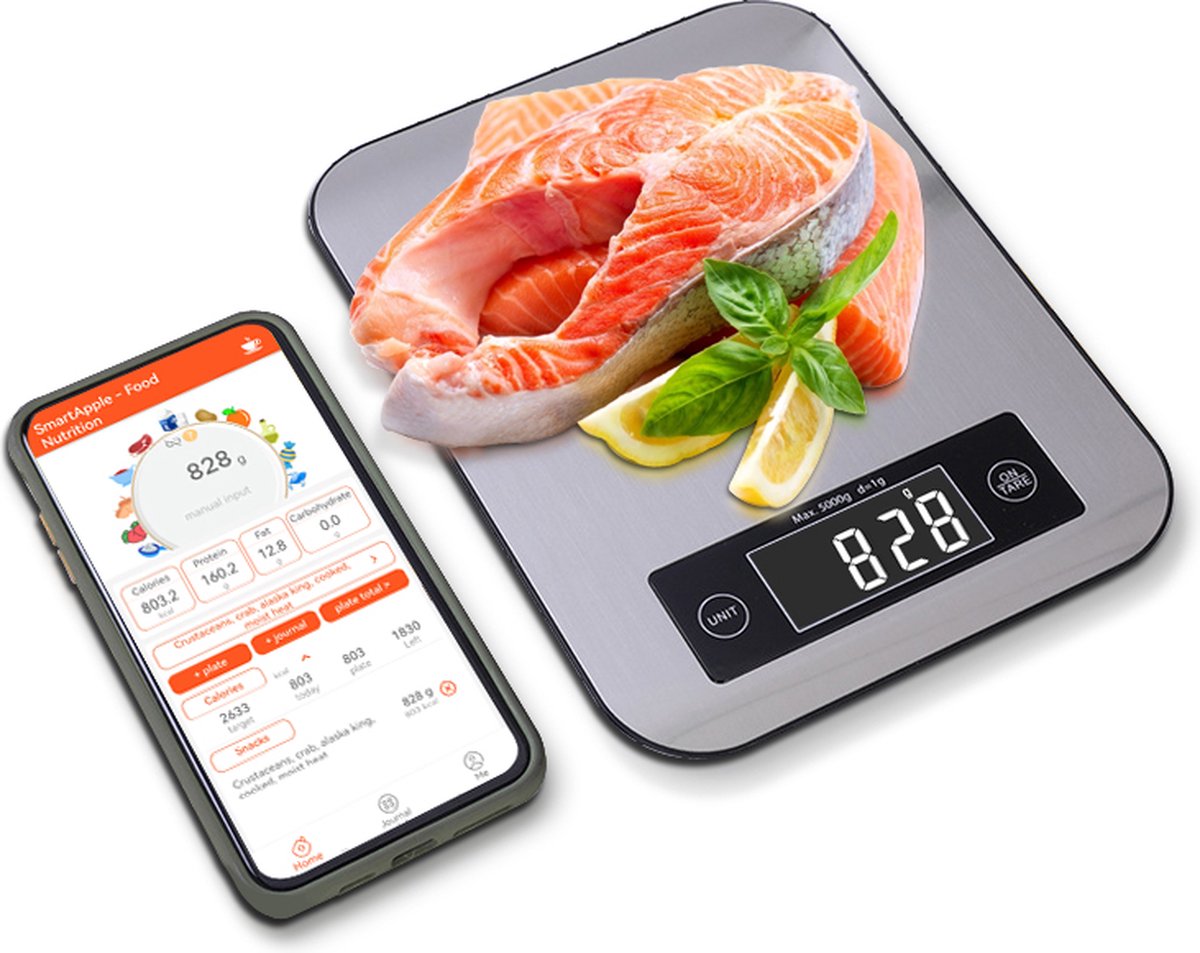 Keukenweegschaal Digitaal - Digitale Keukenweegschaal met App - Precisie Keuken Weegschaal - Tot 5 KG