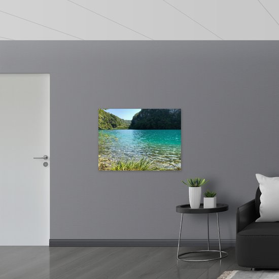 WallClassics - Drapeau - Clear Lake at Forêts - 100x75 cm Photo sur Drapeau Polyester