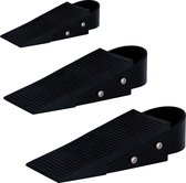 Driehoekige deurstoppers - zwart rubber - zwarte RVS voet - set van 3 stuks - hoogte 3cm - lengte 12 cm
