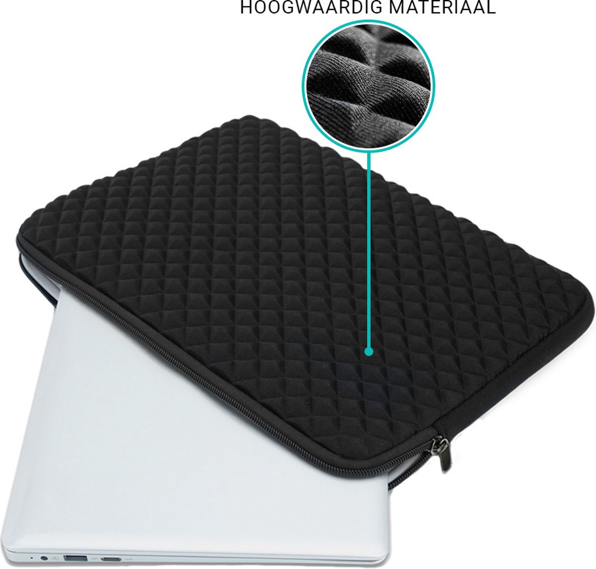 Laptophoes 15,6 & 17 inch waterafstotend krasbestendig soft velvet binnenkant met ritssluiting zwart - Afbeelding 2