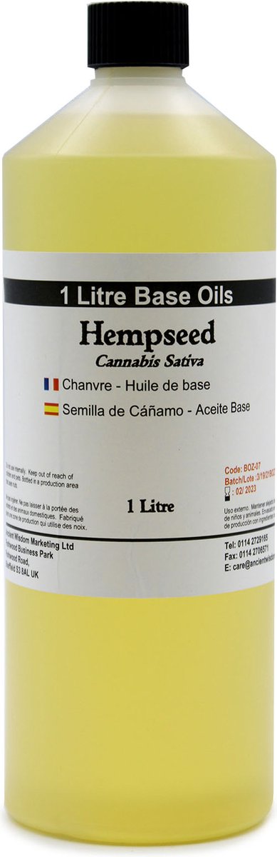 Goedkoopste Basis Olie - Hennepzaadolie - 1 Liter - Aromatherapie - Basisolie - Draagolie - Basisolie Voor Etherische Oliën
