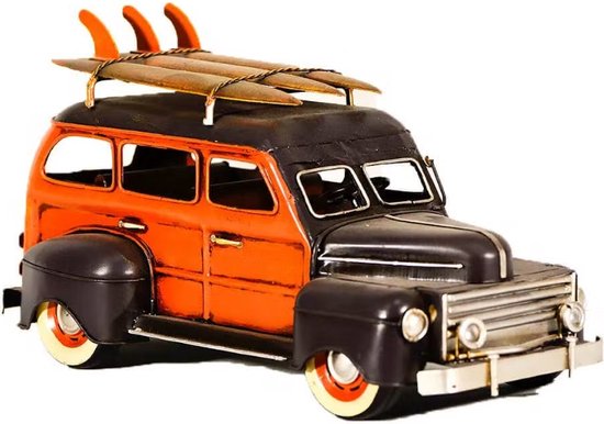 Maddeco - Woody station wagon - blikken woondecoratie - blik - USA auto - jaren 40 - 30 cm lang - hand gemaakt