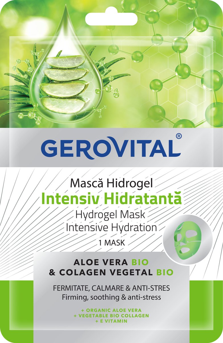 Gerovital intensief hydraterend hydrogelmasker met biologische aloë vera, vitamine E en plantaardig collageen Bio-verstevigend, kalmerend, anistres