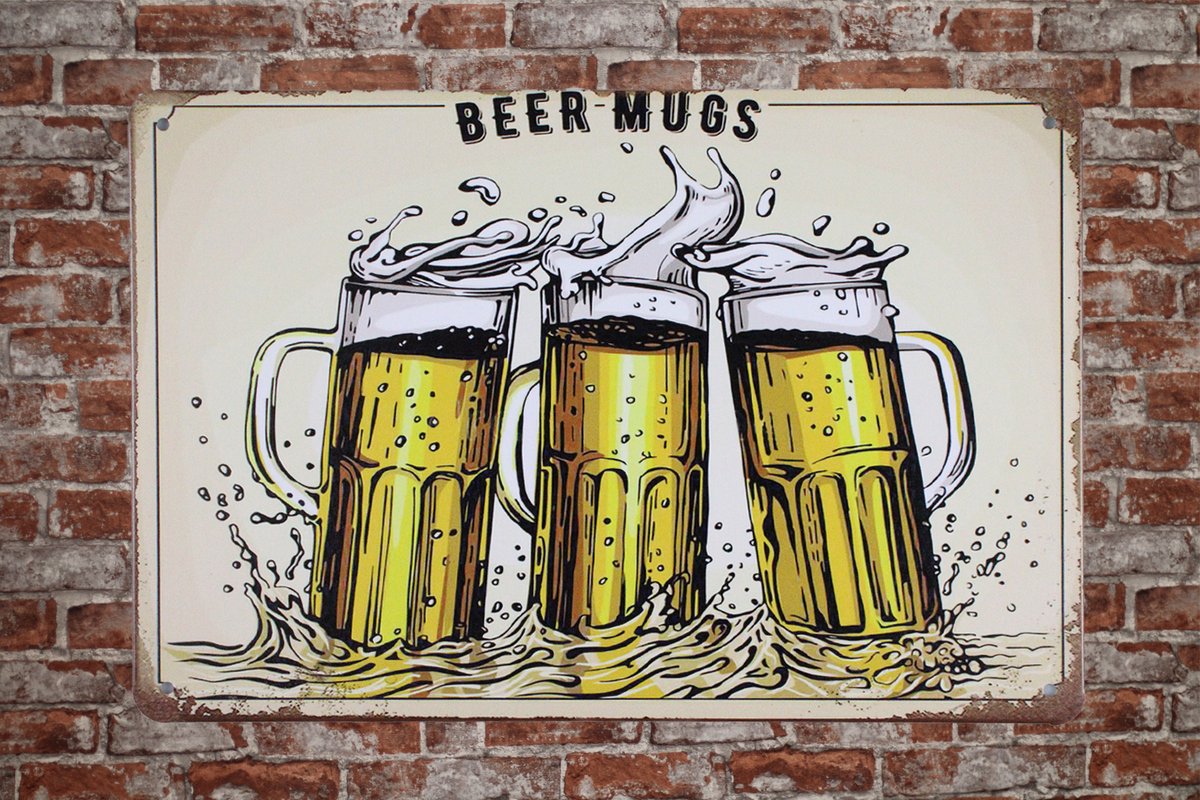 Metalen Wandbord In de hemel is geen bier - Ged 20x30 en in Reliëf uitgevoerd