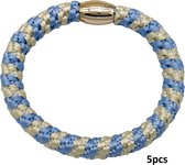 Haarelastiekjes / Armbanden - Set 5 Stuks - Elastisch - Blauw en Wit