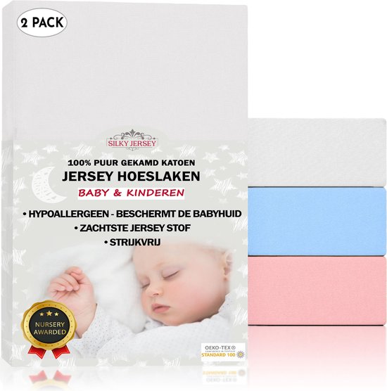 Foto: Silky jersey 2 stuk super zachte hoeslaken baby kinderen van 100 fijne katoen ledikant 70x140 cm wit