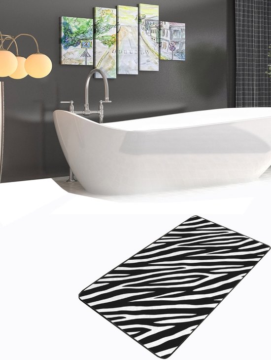 Badmat antislip -60x100 - Deurmat voor binnen - Wc mat - Toiletmat - Zwart & Wit Zebra - De Groen Home